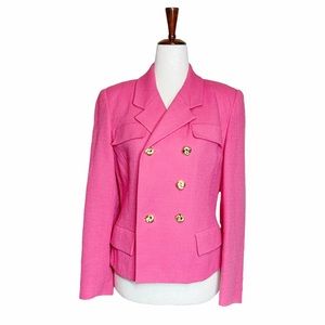 Vintage 80s Herbert Grossman Pink Wool Blazer Jacket Gold Buttons Elle Woods